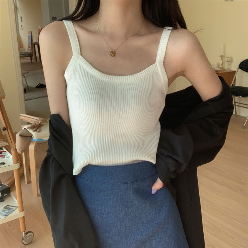 Pure color thin ice silk knitted purple sleeveless top with base BM inside, women's 2021 new suspender vest for outer wear