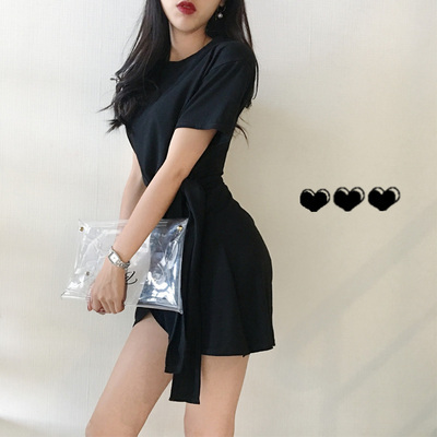 Hong Kong Style girlfriends T-shirt skirt small skirt waist strap show thin retro dress girl