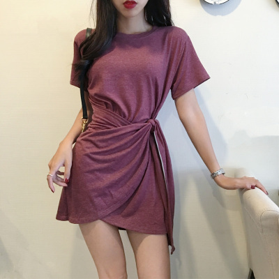 Hong Kong Style girlfriends T-shirt skirt small skirt waist strap show thin retro dress girl