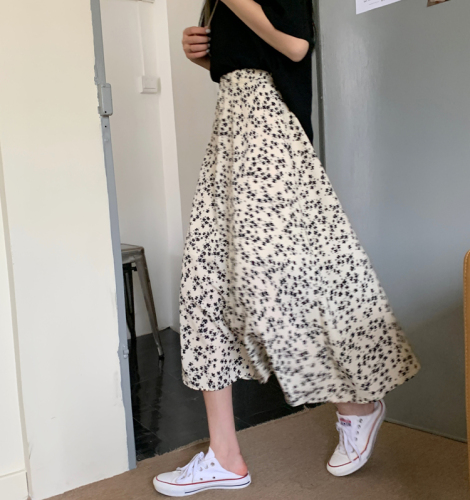 Real price ~ floral skirt women's 2021 spring and summer new Chiffon high waist a-word versatile medium length skirt
