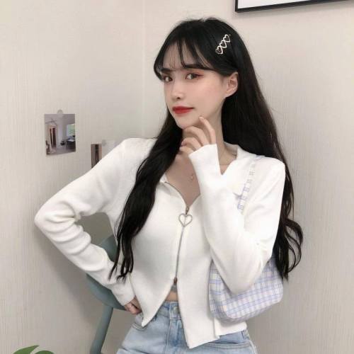 Korean double zipper collar long sleeve knitted short women's jacket cardigan