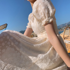 Real photo 2021 summer new small French first love skirt retro fairy super fairy dress long skirt with egg yolk