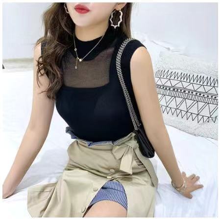 Summer waistcoat women wear short shoulder-strapped ice-silk knitted cardigan with loose inner sleeveless jacket