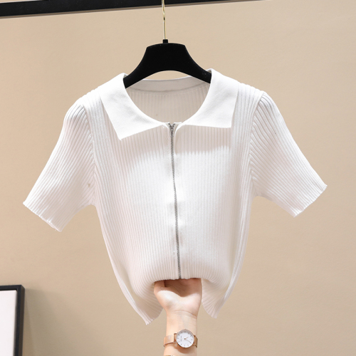 Real Korean version small sexy open navel zipper T-shirt short sleeve T-shirt