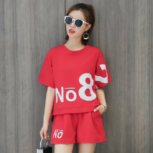 Casual sportswear suit women's summer fashion large loose short sleeve shorts running two piece set