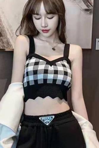 Retro college small fragrance twill knitted suspender vest for women in summer