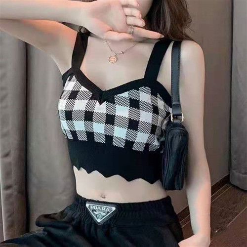 Retro college small fragrance twill knitted suspender vest for women in summer