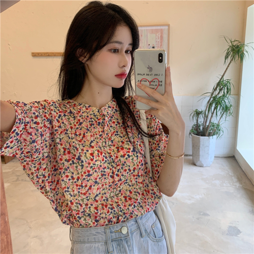 Real price ~ 2021 new Korean spring and summer 5-sleeve floral shirt watch out for machine clavicle