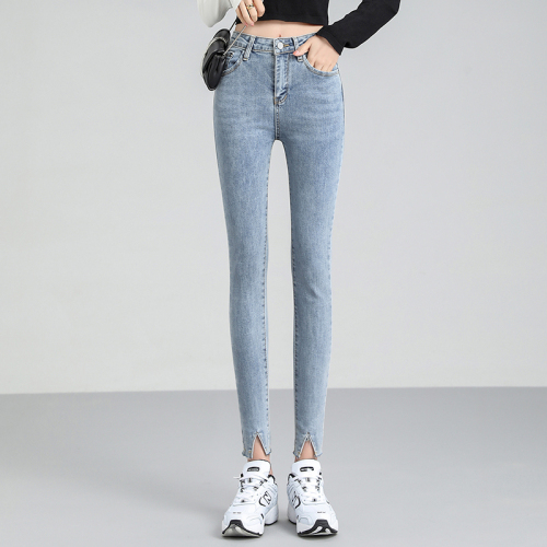High waisted jeans women's feet spring new slim slim high tight pencil quarter pants