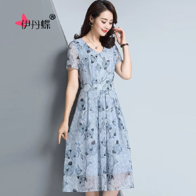 Middle aged women's summer new dress noble mother summer dress belly skirt long foreign style clothes