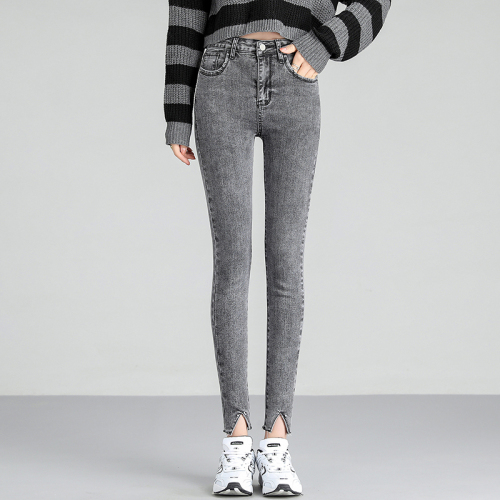 High waisted jeans women's feet spring new slim slim high tight pencil quarter pants