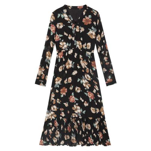 Early spring new women's dress tea break French long dress senior design sense minority floral dress spring and Autumn