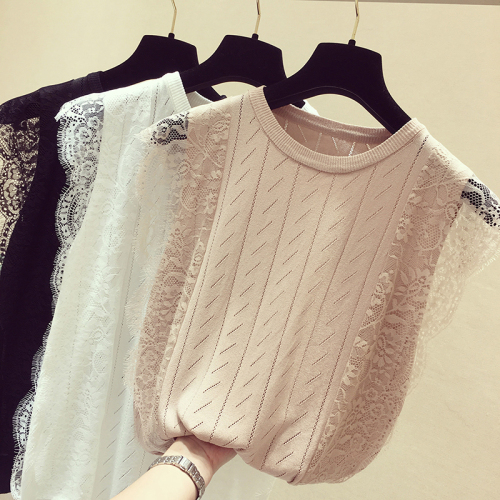 Summer new Korean style lace knitted vest women's sleeveless outer wear ice silk bottomed T-shirt super fire top