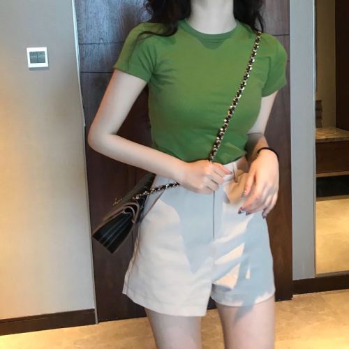 Avocado round neck slim Matcha green short sleeve T-shirt versatile summer short Korean student top