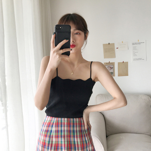 Small suspender for women's summer wear retro Hong Kong style with suit sleeveless top Korean version simple with bottom knitted vest