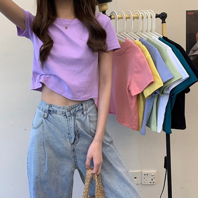Candy color short sleeve t-shirt female summer tide new Korean loose student short top female