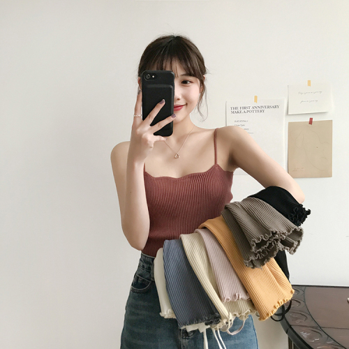 Small suspender for women's summer wear retro Hong Kong style with suit sleeveless top Korean version simple with bottom knitted vest