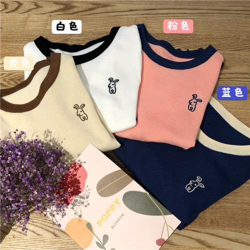 Korean version of 2021 summer dress: versatile round neck, solid color, thin and versatile, short sleeve bottomed sweater top, women's fashion