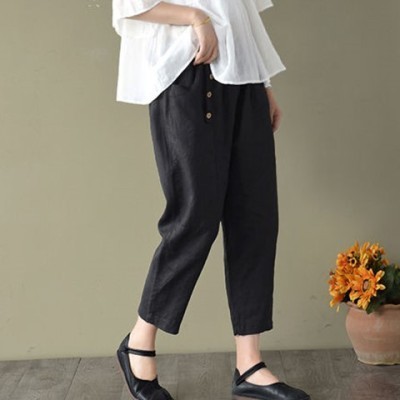 Linen pants women's loose size cotton and hemp small leg Harem Pants casual hemp dad radish pants summer thin