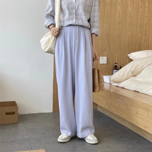 Real shot high waist down sense suit floor pants  new loose and thin straight tube daddy pants leisure wide leg pants