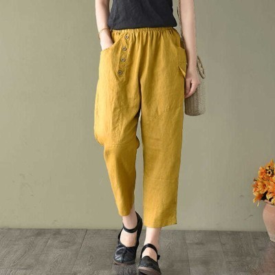 Linen pants women's loose size cotton and hemp small leg Harem Pants casual hemp dad radish pants summer thin