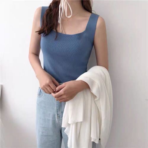 Waistcoat women's suspender with backing knitted waistcoat sleeveless spring and summer new sexy solid color outerwear women's top
