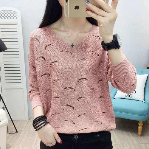 Spring new thin women's Woolen collar hollow out short knitted bottomed shirt, loose outer jacket fashion