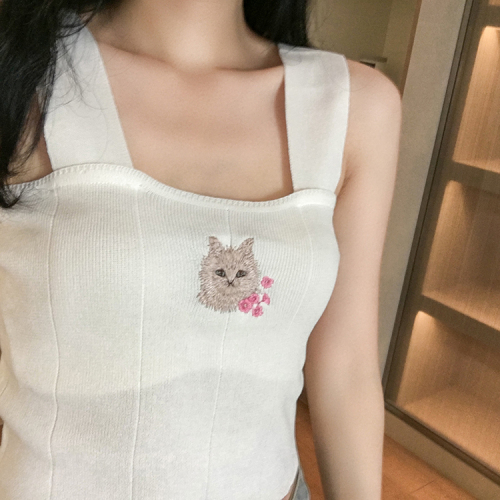 Kitty embroidered knitted vest with suspender top