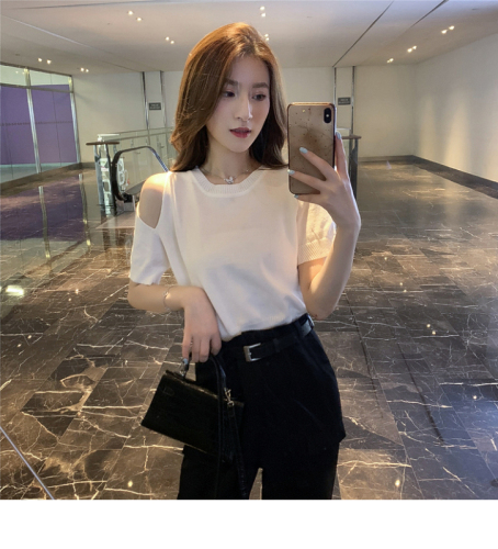Summer new French gentle wind short off shoulder T-shirt women's white foreign style age reducing net red top