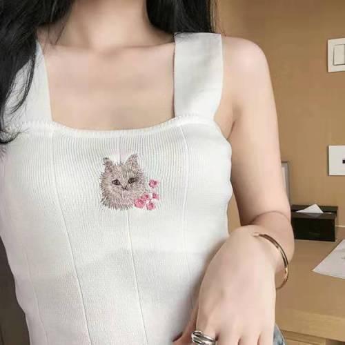 Kitty embroidered knitted vest with suspender top