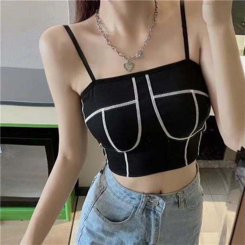 Hong Kong style retro net red suspender vest women's short style new color contrast design feeling with chest cushion slim bottomed shirt