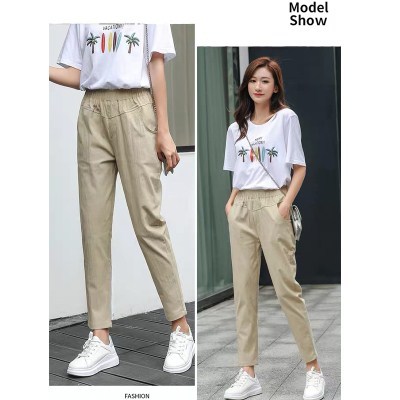 Official picture non cotton and linen casual pants women's thin Capris spring, summer and Autumn