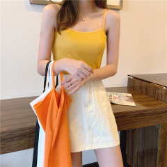 Real shot and real price spring dress new Korean version thread versatile solid color bottoming shirt slim fit and small waistcoat with suspender