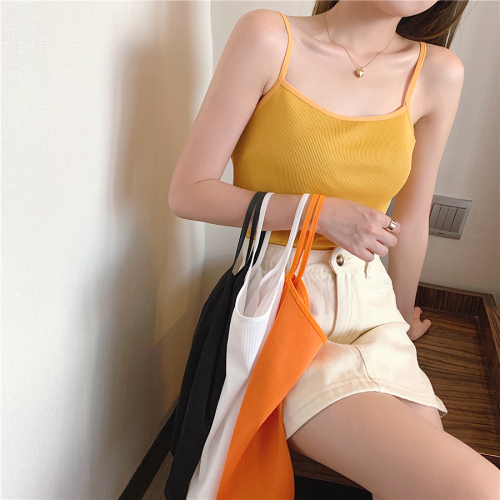 Real shot and real price spring dress new Korean version thread versatile solid color bottoming shirt slim fit and small waistcoat with suspender
