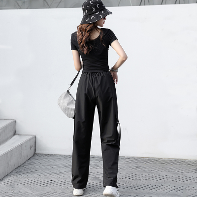 Official figure pants female Korean version loose high waist show thin little spring and autumn black nine cent overalls female