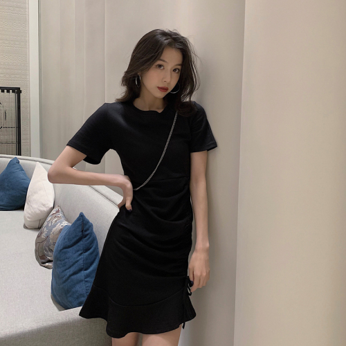 Summer net red short sleeve women's mid long T-shirt Korean loose thin versatile black T-shirt skirt fashion