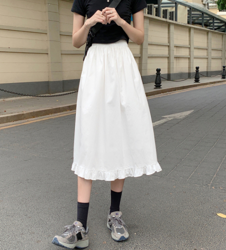 Real price ~ middle length skirt with ear edge, Japanese lace lined girl's straight skirt