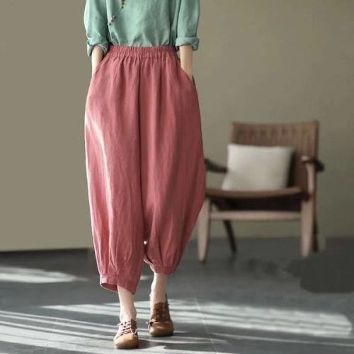 Thin loose solid color Capris women's summer 2021 new cotton hemp Harem Pants versatile casual leg pants
