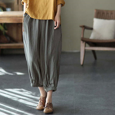 Thin loose solid color Capris women's summer 2021 new cotton hemp Harem Pants versatile casual leg pants