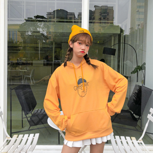 Autumn new fashion loose Korean hooded Pullover cartoon pattern women's sweater fashion long sleeve T-shirt