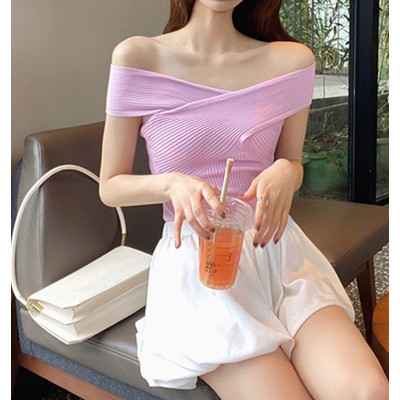 Korean cross multi wear design temperament sleeveless open back suspender Knitted Top