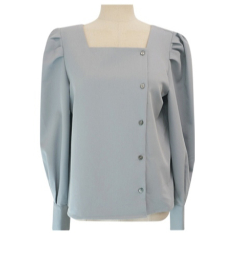 French retro square collar thin versatile shirt beware of machine leakage clavicle design lady Lantern Sleeve Top