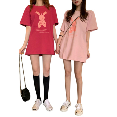 Korean version net red loose medium long foreign style clothes T-shirt