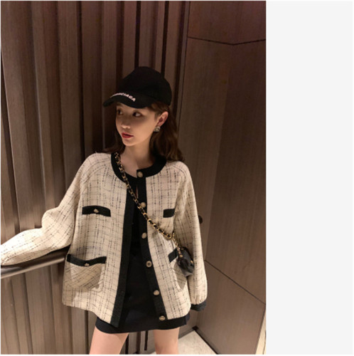 Woollen Chequered Fat MM Large Size Women's Wear Chequered Open Shirt Coat in Autumn and Winter of 2019
