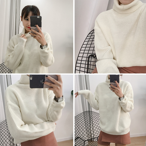 Pure colour, high collar, loose set, simple and thick sweater