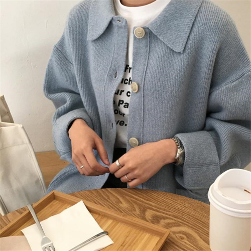 Autumn and Winter Female Garments Korean Edition Academy Thickened Long-sleeved Knitted cardigan and sweater jacket