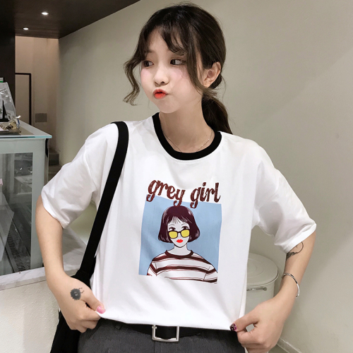 Short Sleeve T-shirt Student's Bf Wind Bowl Top with Loose Ins in Honggang Wind Big Edition