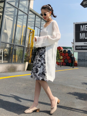 Actual spring and summer hollow knitted cardigan air conditioner shawl with medium and long loose thin sunscreen