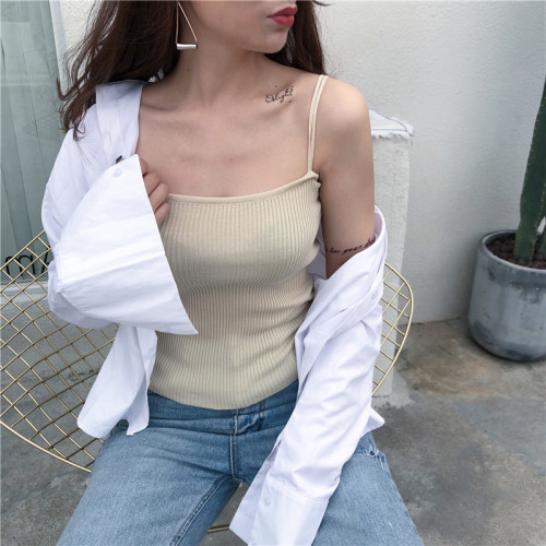 Real-price, sexy, thin, pure-color, chest-wiping, bottom-knitted suspender vest