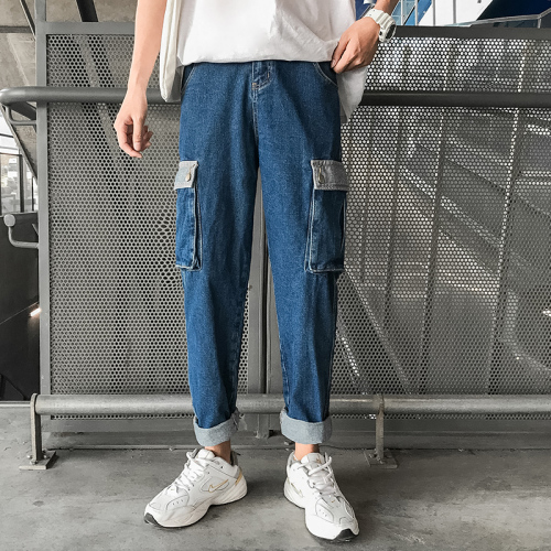 Actual autumn and winter pants men's Korean version of the trend of loose waist, loose multi-pocket overalls pants sport leisure
